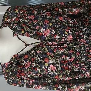Old Navy Size Large Floral Elastic Smocked Waist Long Sleeve Pocket Dress